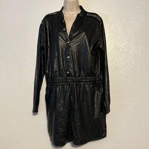 Faux Leather Women size Large BEBE Romper pockets & waist string NEW with tags